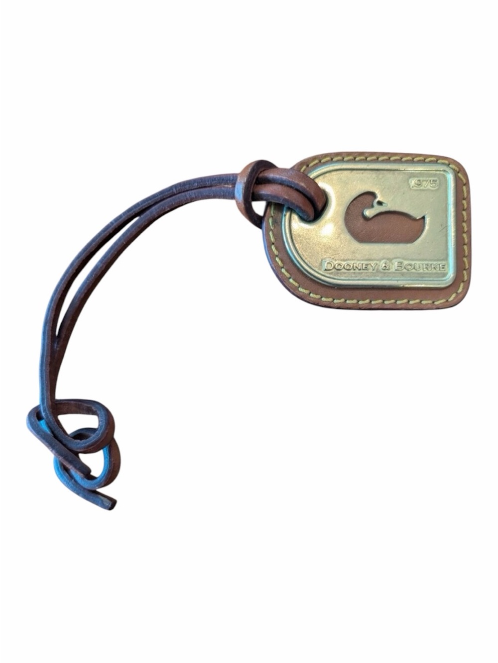 Dooney & Bourke Brown Leather Key Tag with Brass  Plaque